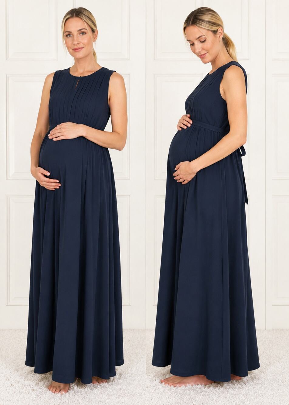 ASOS Maternity Pleated Navy Blue Maxi Dress